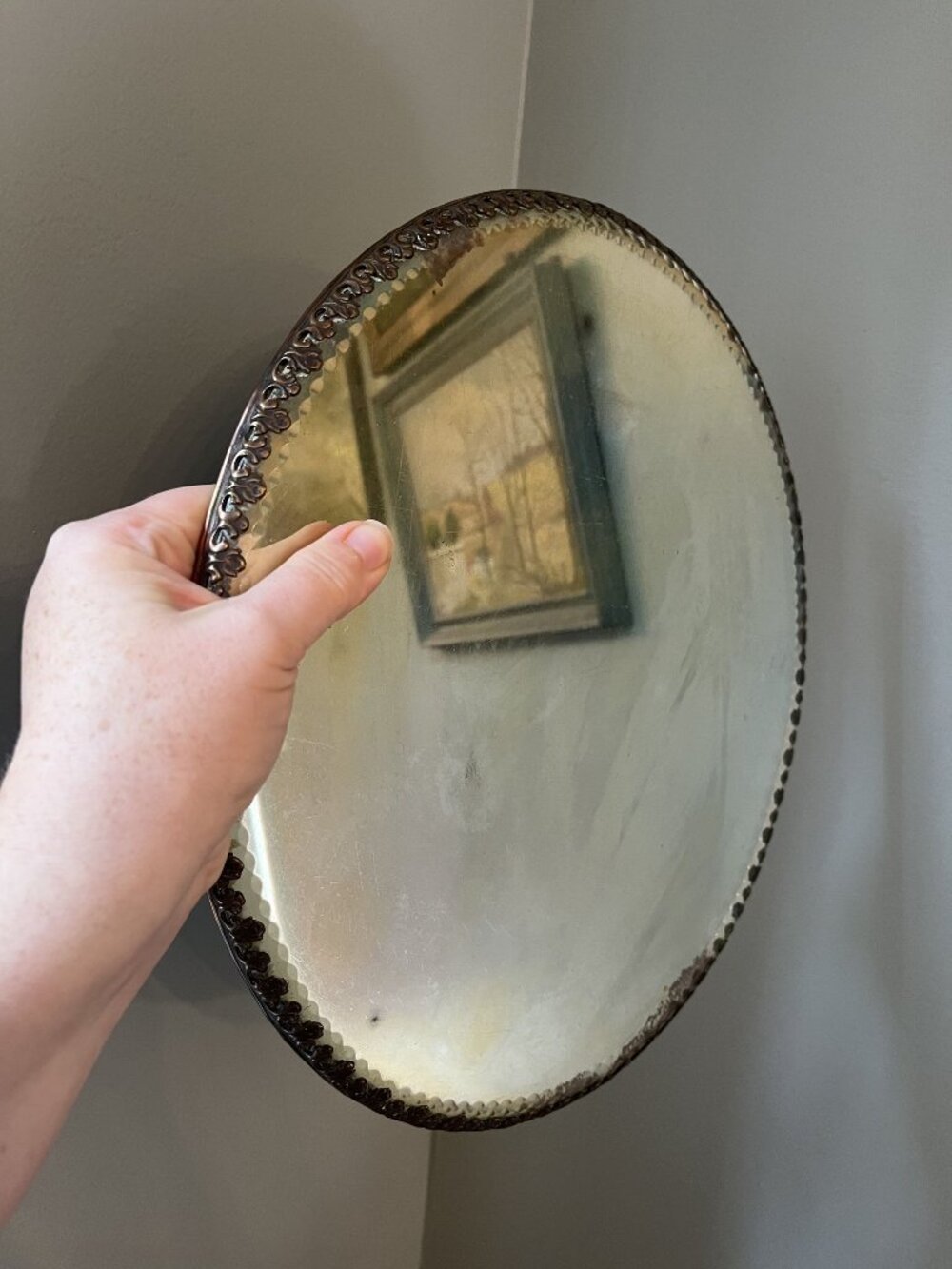 Antique Victorian Plateau Mirror Beveled Glass Circa 1900 Decorative Edge 13 Inc